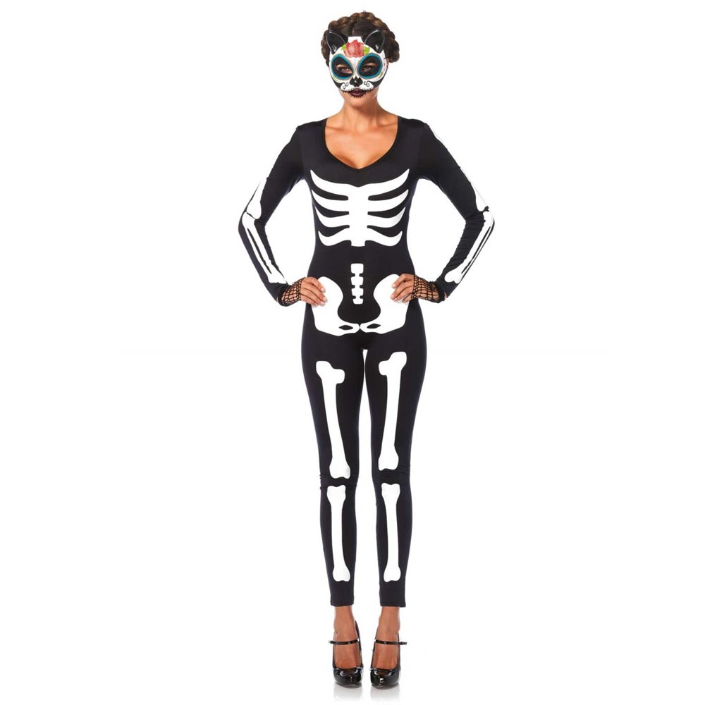 Leg Avenue - Skeleton Catsuit Costume - Black/White